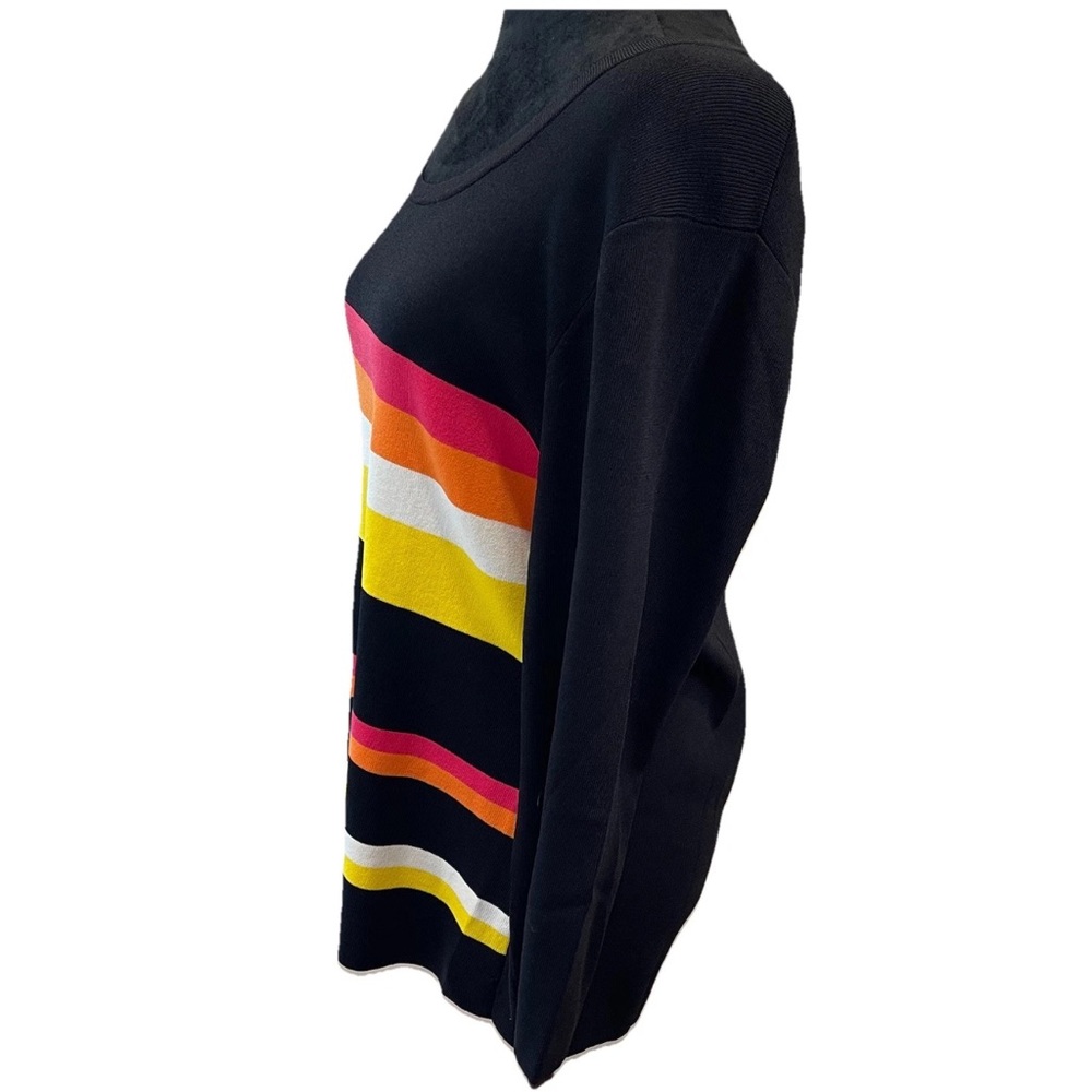 Cable & Gauge‎ ladies Y2K colorful band striped black sweater size XL 3/4 sleeve - Picture 3 of 11